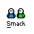 Pixel art of two figures in blue and green shirts smacking each other, with text "Smack" below, on a gray background.