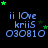 Blue text 'ii love krii5 030810' on black background with green stars moving across the top.