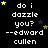 Black background with white pixelated text reading "do i dazzle you? --edward cullen" repeated in a , yellow and brown stars scattered around