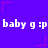 Purple background with pink starbursts and repeated white text 'baby g :p' in two