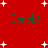 Red background with white starbursts and four instances of green text reading 'Sarah!' in a pattern