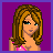 Pixel art contact sheet of a female character in three frames showing head, torso, and legs with pink text captions below each frame on purple background.