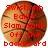 A basketball with red pixelated text overlays in three distinct states showing different phrases and a final empty state.
