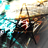 Animated sequence showing a stylized figure with glowing lines against a background, featuring changing colored squares and text elements