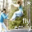 Animated icon shows two figures in blue and white clothing against a blurred background, with text 'fly emily' at the bottom; one figure's arm position changes between frames.