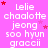 A static image with a bright pink background displays repeated text in white and red stars, featuring names like 'Lelie', 'chaalotte', 'jeong', 'soo hyun', and 'graccii'