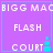 Purple square icon with cyan border containing white text 'BIGG MAC', 'FLASH', 'COURT' and cyan tower-like symbol, repeated in four identical