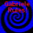 Four identical blue and black spiral patterns with red text reading 'Gabriele Rules!' on each quadrant.