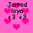 Pixelated pink background with scattered hearts and repeated text 'Jarrad loya <3 <3' in black font across four quadrants.