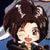 Pixelated anime-style character with brown hair and green eyes in multiple expressions, including winking and neutral poses.