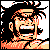 Pixelated 2D character icon with exaggerated facial expression, spiky black hair, and orange/yellow color scheme against gray background.