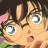 A 48x48 pixel buddy icon featuring a close-up of an anime character's face on the left and text elements on a black background on the right, with visible pixelation and dithering effects.