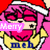 Pixelated character with pink hair and Santa hat, wearing yellow shirt, with text overlays changing from 'Merry' to 'Christmas' while expression shifts from neutral to smiling.