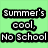 Six colored display pixelated text about summer themes with a central pink showing 'Clear Skies Hott Guys' and surrounding featuring phrases like 'Summer's cool, No School' on green