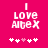 Pixelated pink background with white text reading 'I LOVE Aitex' and five heart symbols below, where the third heart is light pink.