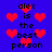 Blue background with red pixelated hearts and black text reading "alex is the best person" repeated in a pattern