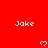 Red background with repeated white text 'Jake' and pixelated heart symbols arranged in a pattern