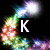 A circular rainbow-colored swirl with a bright white light at the top, containing sequential letters forming 'KAYLI' across six