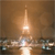 A pixelated image of a rocket launching with bright exhaust against a brownish background.