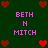 Green background with pink text 'BETH N MITCH' and red heart icons arranged in a pattern