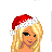 Pixel art contact sheet showing three frames of a Santa-themed animated icon with a blonde woman in red and white attire, featuring green text boxes reading "BAD SANTA".