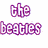 A static image featuring four pixelated portraits of young men with dark hair and white collared shirts, alongside purple text reading 'the beatles' on a white background.