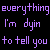 Pixelated text-based buddy icon with repeated phrases and a small heart symbol on black background, featuring purple and red lettering.