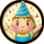 Two circular cartoon-style icons side-by-side, each with a child wearing a party hat and confetti background.