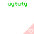 Green text 'uytuty' appears above a pink triangular shape with a white heart symbol on a white background.