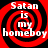 Four identical red and black spiral patterns with white text reading "Satan is my homeboy" arranged in a on a solid black background
