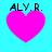 Four identical pink heart shapes on cyan background with 'ALY.R.' text above each, arranged in a