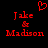 Red pixelated text 'Jake & Madison' appears twice on a black background with a red heart symbol above the left text block.