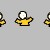 Pixelated yellow-shirted figure with white head and limbs performing sequential motion across on gray background