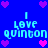 Blue background with pixelated text and hearts; four identical sections of 'I LOVE QUINTON' surrounded by pink and purple heart icons.