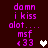 Pixelated text in pink on dark red background with heart symbols changing color across frames.