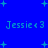 Blue background with light blue plus signs scattered across; four instances of 'Jessie<3' text in light blue pixelated font, two at top and two at bottom.