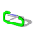 Six green carabiner clip icons arranged in two of three, each showing a different rotation angle with visible shadows