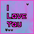 Pixelated text "I LOVE YOU" in pink and black on a purple-blue gradient background with small heart symbols.