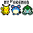 Pixel art icons of Pokémon characters with text phrases, arranged in showing animation changes and static variations