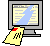 Pixelated computer monitor displays blue document with text lines; yellow, green, and purple documents with red seals move toward and away from screen across three