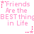Pink pixelated text on white background reads 'Friends Are the BEST thing in Life' with pink star and dot decorations, repeated in a pattern