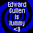 Four identical blue and black spiral-patterned icons with white text reading "Edward Gullen is Yummy <3" arranged in a