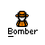Pixel art character in orange outfit and hat with multiple speech bubbles containing text like "I'LL BLOW THIS ICON SKY HIGH!!" and "HEY!THOSE ARE MY HOTDOGS AND ALARM CLOCK!!", some frames show a small white object held by the character.