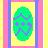 A static 48x48 pixel buddy icon featuring a green oval shape with purple accents, surrounded by vertical rainbow stripes on a yellow background.