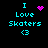 Four pixel-art display 'I Love Skaters <3' text with varying pink heart symbols on black background