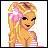 Pixel art buddy icon featuring a blonde woman with pink flower in hair, striped top, and repeated text "hold my purse while I kiss your boyfriend.." across multiple frames.