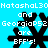 Pixelated blue background with black snowflake symbols and white text reading "NatashaL30 Natashal30 and Georgiap52 are BFF's!" repeated in four quadrants.