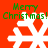 Red background with four white snowflakes and green 'Merry Christmas!' text in each quadrant.