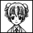 Pixelated grayscale anime-style character with short hair and two side buns, wearing a collared shirt, against a white background.