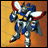 A pixelated anime-style character in blue and white armor with red accents stands against an orange background, next to a black panel displaying "Anime IM" text and a stylized signature.
